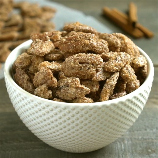 FULL recipe here >> https://www.melissassouthernstylekitchen.com/candied-cinnamon-sugar-pecans/ Candied Cinnamon Sugar Pecans are a simple yet irresistible treat that’s hard to stop eating. | Melissa's Southern Style Kitchen