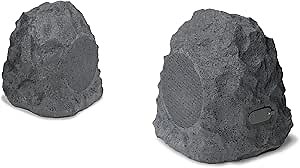 iLive Electronics Outdoor Rock Speaker Pair - Wireless Waterproof Bluetooth Speakers for Patio, Garden, Built for All Seasons with Rechargeable Battery (ISBW422G), Gray