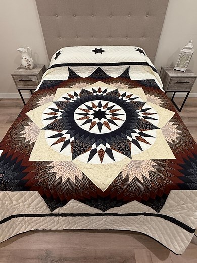 New Amish Compass Star Quilt – Brown & Black – 99x113 – Hand Quilted Heirloom From Lancaster PA - Etsy