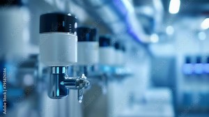 Closeup of a smart water management system using AI to monitor and regulate water usage in a building alerting residents of potential leaks and providing data for water conservation .