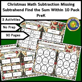 Christmas Subtraction Math 10 Fact Fluency Place Value Logic Puzzle Number Sense