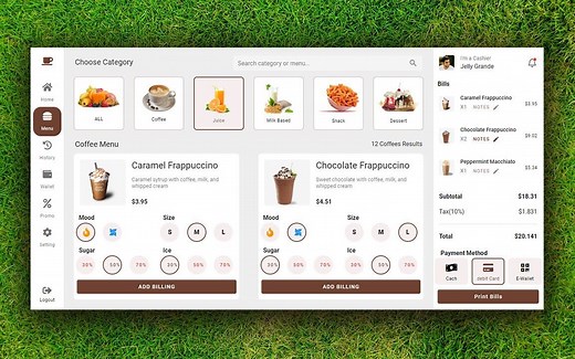 Vuejs-Vuetify UI设计，咖啡厅POS系统-仪表板-Javascript