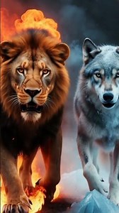 Lion × Wolf Hybrid 🔥❄️ Fire vs Ice Power#comedyshorts#funnyvideo#funny #lol#funnyshorts#hybridpower