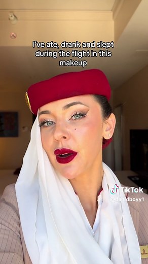 My makeup before Vs after a 14 hour flight and 20 hour duty✈️ If anyone wants to know which products I used drop me a comment I will happily share the details. #cabincrew #makeup #weartest #flightattendant #emirates #makeuphacks