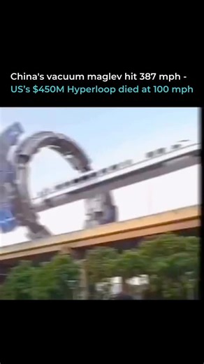 Code Intellectus on Instagram: "While Hyperloop One collapsed in 2023, China’s CASIC built a working vacuum maglev. The T-Flight hit 387 mph in tests. Next phase: 621 mph on a 37-mile track. Final goal: 1,000 mph. The train levitates magnetically inside a near-vacuum tube. Zero friction. Minimal air resistance. Beijing to Shanghai drops from 5 hours to 90 minutes. Hyperloop One raised $450 million. Built a test track. Hit 100 mph once with passengers. Then shut down. Never secured a single contr