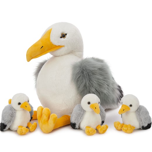 MorisMos 4Pcs Big Seagull Stuffed Animal with 3 Baby Seagull Plush Toys
