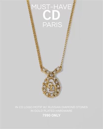 THE VINTAGE MANILA // EXCLUSIVE♦️LIFESTYLE on Instagram: "THE CD PARIS NECKLACE CD PARIS VINTAGE NECKLACE IN CD LOGO MOTIF W/ RUSSIAN DIAMOND STONES IN GOLD PLATED HARDWARE ♦️♦️♦️ 7990 ONLY CATEGORY: LIMITED EDITION CONDITION: EXCELLENT COUNTRY OF ORIGIN: PARIS, FRANCE LENGTH: 16-18” (adjustable) AGE: 30+ YRS. BEFORE: 8790 ❗️800 OFF❗️ NOW: 7990 ONLY THE LIMITED EDITION SHINE BRIGHT & BRIGHTER THIS NECKLACE CD Logo with Russian Diamonds: Design: The CD logo is instantly recognizable and iconic. W