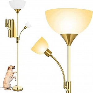 Torchiere Floor Lamps, LED Standing Lamp, 71" Tall Torch Floor Lamps with Reading Light, 3 Way Rotary Switch, White Plastic Shade,Bright Gold Modern Corner Lamp for Living Room Bedroom Office(No Bulb)