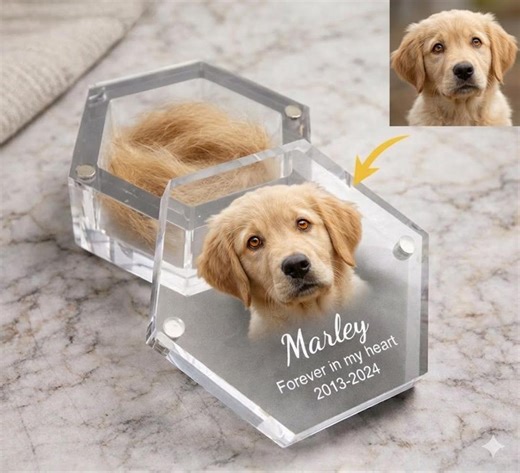 Personalized Pet Hair Memory Box With Photo, Custom Dog Cat Keepsake - Etsy