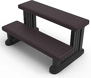 Outdoor Steps for Hot Tub Wide 31", Brown/Fits Round and Straight Pools, Non-Slip Steps, Quick Assemble