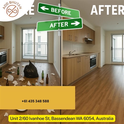 ✨🏠 BEFORE ➤ AFTER Transformation! 🧼 When ADD Bhutan Cleaning Perth steps in, dirt checks out! 💯 Whether it’s end of lease, bond cleaning, deep cleaning, or stubborn stains – we turn mess into fresh, spotless, and ready to impress. 🙌 💥 Services We Offer: ✔ House Cleaning ✔ End of Lease / Bond Cleaning ✔ Carpet & Upholstery Cleaning ✔ Commercial & Office Cleaning ✔ Window, Tile & Grout Cleaning ✔ Air Duct & Dryer Vent Cleaning ✔ And More! 📍 Visit us: Unit 2/60 Ivanhoe St, Bassendean WA 6054 