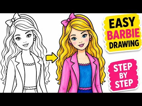 Easy Barbie Girl Drawing Step by Step | Beautiful Princess Drawing & Coloring