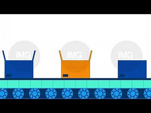 Cardboard boxes moving on conveyor belt cartoon animation