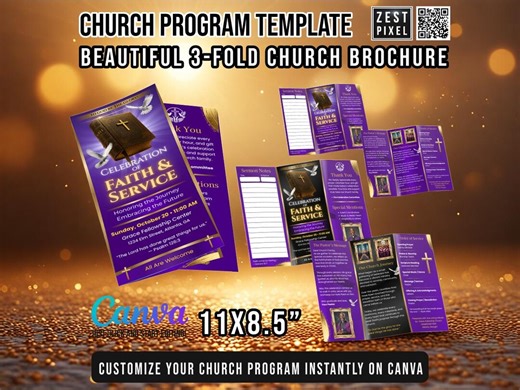 Church Brochure Template – 3-fold Church Program 11×8.5″ | Editable Canva Template | Faith & Service Brochure | Instant Download - Etsy