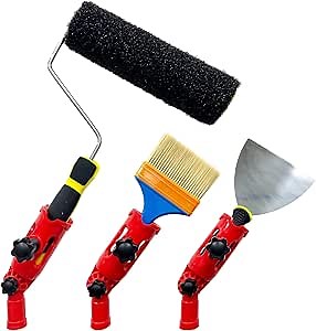 Multi-Angle Paint Brush Extender, Extension Pole Attachment Holder for Paint Brush,Roller, Scraper, Secure Handle Grip, Rotating Head, Easily Reach Ceilings, Walls, Corner Edges (Red)