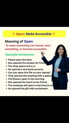 Meaning of Open | Learn English Vocabulary #englishlearning #learning #dailyusesentences #vocabs