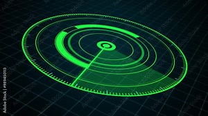 3D Radar hud Animation. rotating line and grid on black background.