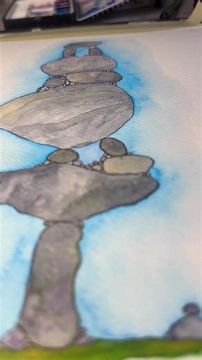 Balancing some life by stacking some rocks. The pieces barely hanging on but perfectly balanced as all the things in life seem to be holding on, the edge right there. Watercolor rocks for today’s win. #art #watercolor #create #artjournal #rocks