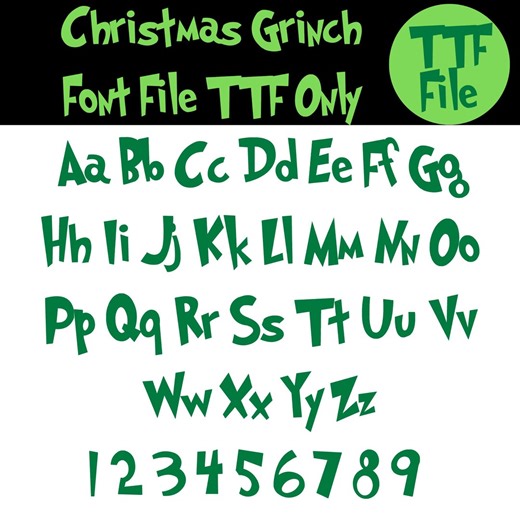 Grinch Font TTF File Only, Green Character Font, Christmas Holiday Fonts TTF, Christmas Alphabet, Grinch Font, Christmas Doodle Letters TTF - Etsy