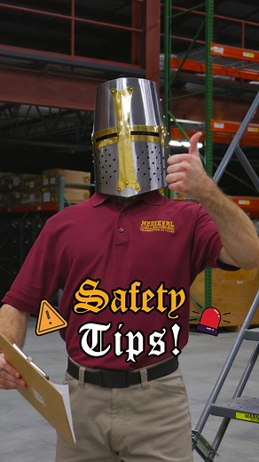 It's important to stay safe and alert on the job- be sure to wear a helmet! (Might not be the right helmet, but a helmet nonetheless! --- #medievalcollectibles #medieval #warehouse #workplace #sketch #fantasy #knight #armour | Medieval Collectibles