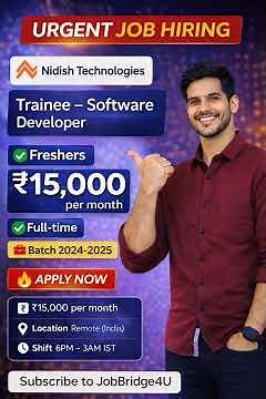 Nidish Technologies Hiring Freshers 2025 🔥 Trainee Software Developer | Remote Job | ₹15,000 Salary