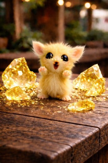 Crystal Break: Golden Fluffy’s Surprise! 🫧💎✨ #cute #kitten #surprise #asmr #fluffy #crystals