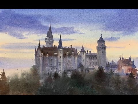 How to paint castle in watercolor painting demo by javid tabatabaei