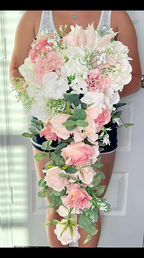 my shot at my DIY waterfall bridal bouquet #diy #weddingdiy #flowers #boquetflowers #crafts #arts #fyp