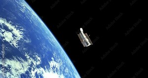 Hubble Space Telescope Floating Above Earth in Zero Gravity, 4K some elements furnished by NASA images