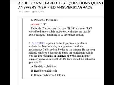 ADULT CCRN LEAKED TEST QUESTIONS QUESTIONS AND CORRECT ANSWERS