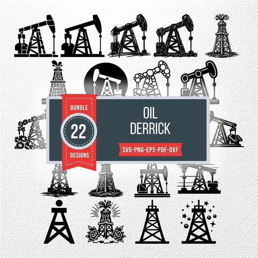 Oil Derrick SVG Clipart Bundle, 22 Vector Illustrations, Industrial Graphics, PNG Eps Pdf, Commercial Use POD Design - Etsy