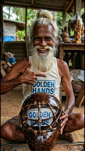 I Carved a Tribal Hockey Mask from a Dry Coconut! 🏒🥥 #goldenhands