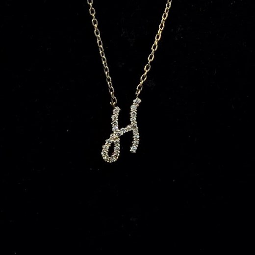 10K Yellow Gold Diamond Accent "H" Initial Script Style Pendant Necklace
