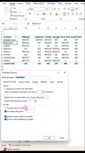 Replace Pivot Table Error Values
