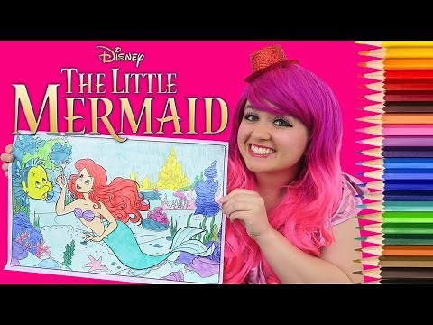 Coloring Ariel The Little Mermaid Disney GIANT Coloring Book Page Colored Pencils | KiMMi THE CLOWN