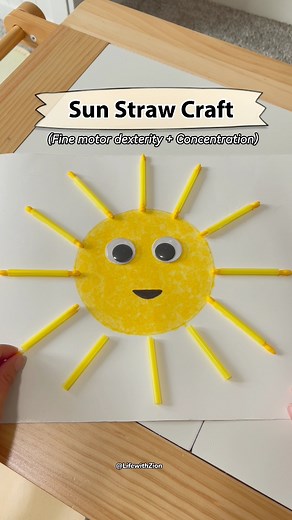229K views · 1.1K reactions | Want a fun way to help your child build finger strength?  Try this easy Sun Straw Craft — great for fine motor skills and hand-eye coordination. It’s perfect for a sunny afternoon indoors! 朗 #montessoriactivities #diyactivitiesforkids #toddleractivities #learningthroughplay #PreschoolActivities #kindergartenactivities #WeShareToInspire #20monthsold | Life with Zion | Facebook