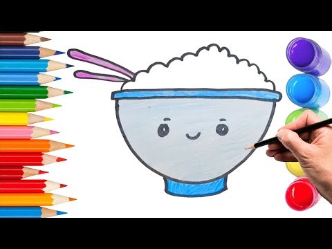 How To Draw cute rice bowl Drawing, Painting & Coloring For Kids and Toddlers_ Child Art 🐋🌈