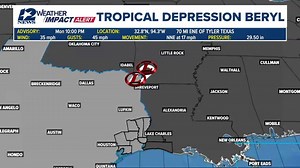WEATHER IMPACT | 10 P.M. UPDATE: Tropical Storm Beryl continues northward move through Texas