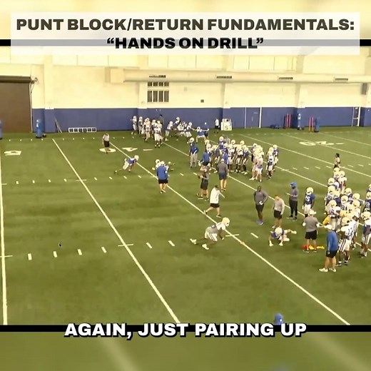 Hands on Drill Punt Block-Return Fundamentals and Practice Structure - Competitive Drill. - Pair punt return and punt players. - Punt player working coverage and release. - Working LOS hold up and downfield techniques with the punt return player. - Start with punt return player on his stomach, punt player on back. Patrick Dougherty, Special Teams Coordinator, Texas A&M #GlazierClinics | Glazier Clinics