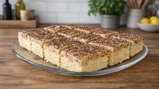 Homemade vanilla cake with chewy caramel topping