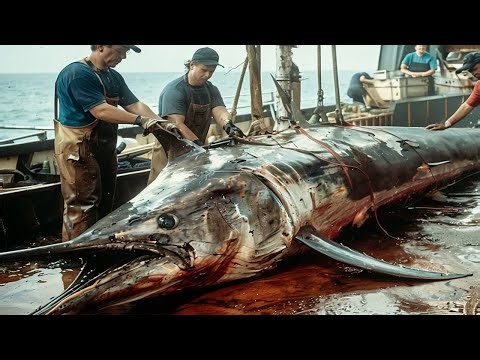 Hunting Commercial Giant Swordfish At Sea Caught Many Monster Swordfish Weighing Over 1000 kg