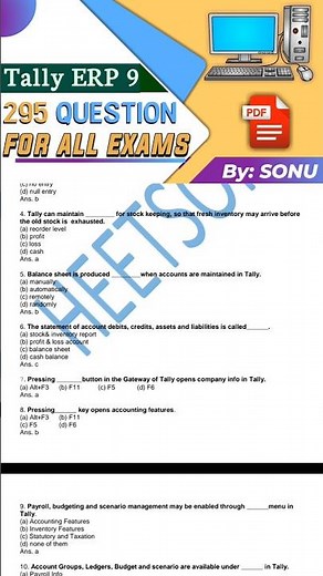 Tally ERP 9 MCQ questions and answers (PDF Free Download for Competitive exams and interview)