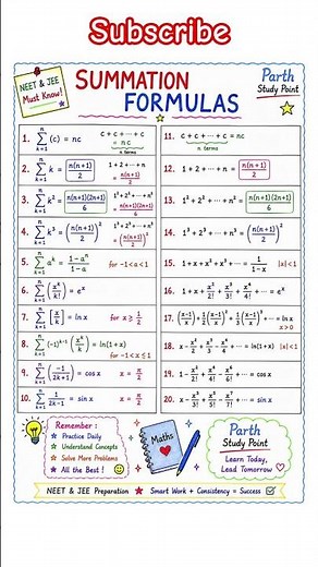 Summation Formulas in 30 Seconds 🤯 | Sigma (Σ) Formulas for JEE & NEET | Maths #Shorts