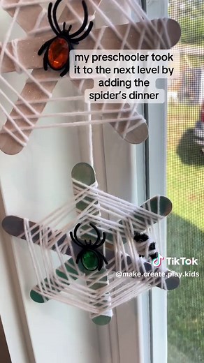 We’re keeping Halloween fun simple this year with spooky spider webs made from yarn popsicle sticks. My preschooler even came up with the BEST idea to add the spider’s dinner to the web 🕷️🍽️ Perfect for toddlers, preschoolers, kids of all ages! Save this for a rainy October day 🍂 #halloween #spookyseason #activity #kids #momlife