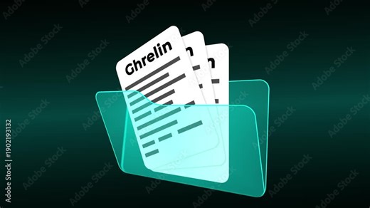 Ghrelin Medical Research Folder, Hunger Hormone Patient Records and Appetite Regulation Analysis, Metabolic Clinical Documentation in Blue Case
