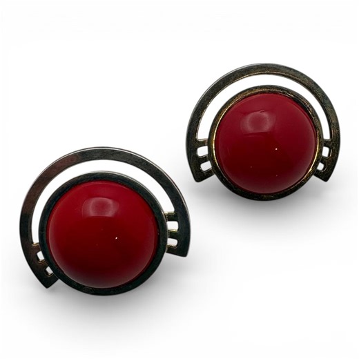 Vintage Machine Age Art Deco Earrings With Red Art Glass - Etsy