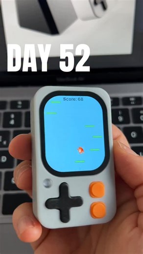 Kode. on Instagram: "Day 52 — Doodle Jump Hammy 🎮🐹 I remade a Doodle Jump–style game for Kode Dot. Coded in Arduino with LVGL for the UI, and GPT helped me create the sprites for Hammy and a few small enemies. Thanks to KodeOS it becomes a clean app I can open anytime. Quick physics, platform collisions, bounce, and a couple of power-ups. What should I add next? - - #kode #lvgl #arduino #gamedev #retro"