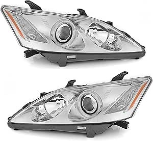 JSBOYAT Halogen Model NO HID/Xenon Headlight Assembly Replacement for 2007-2009 Lexus ES350 Projector Headlamp Replacement Chrome Housing Amber Reflector
