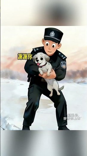 狗狗掉進冰河中，民警果斷踏冰救援，尊重生命的樣子太帥了!