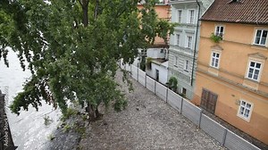 Flood protection barriers from high water levels on Vltava river, after storm Boris caused torrential rains and floods in Central and Eastern Europe, in Prague, Czech Republic on 16 September 2024